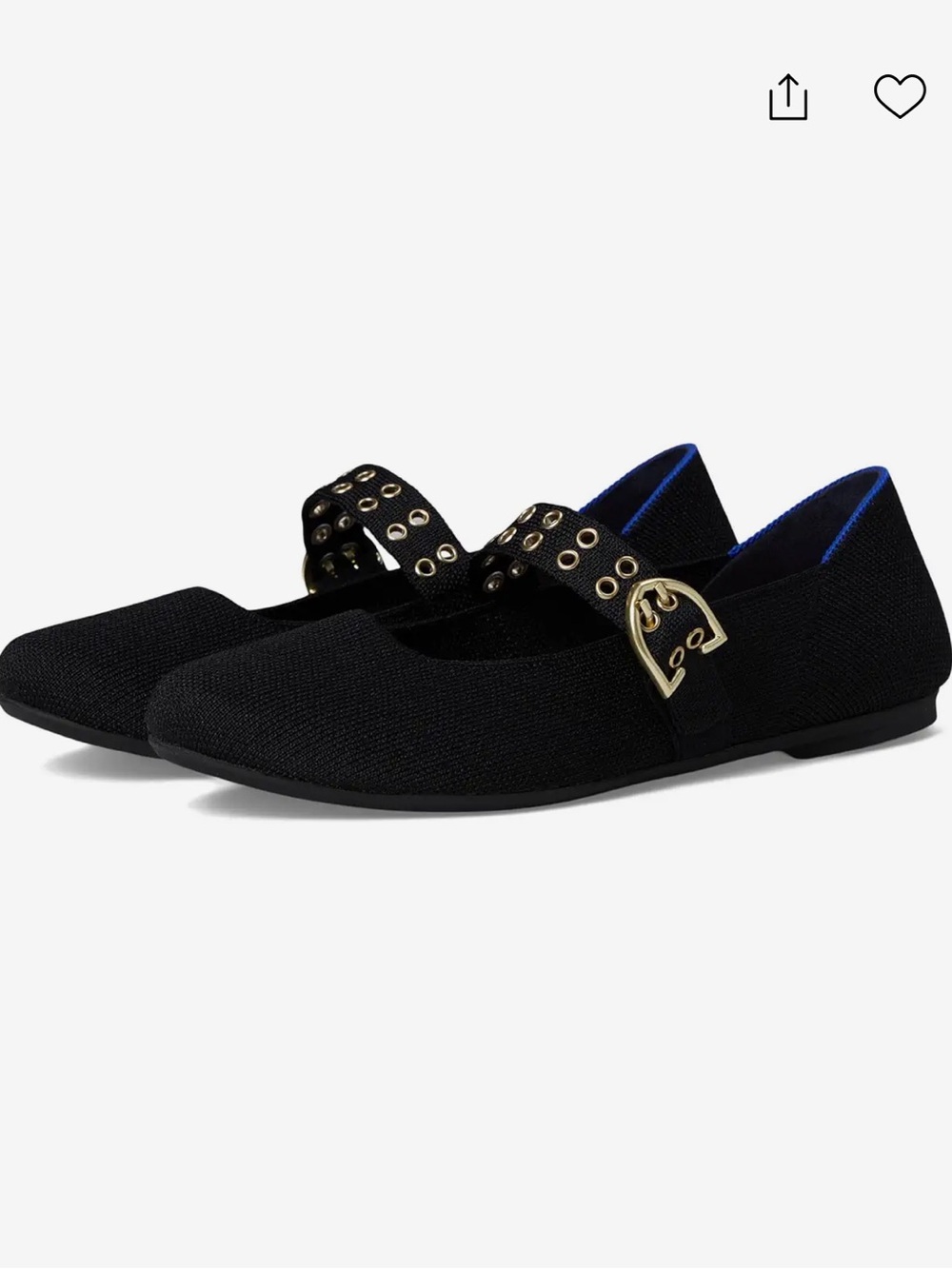 Rothy's Black Knit Mary Jane Flats with Gold-Tone Studded Strap